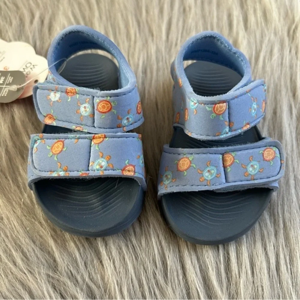 Wonder Nation Blue Turtle Sandals Baby Boys Size 3 Adjustable Straps Shoes‎